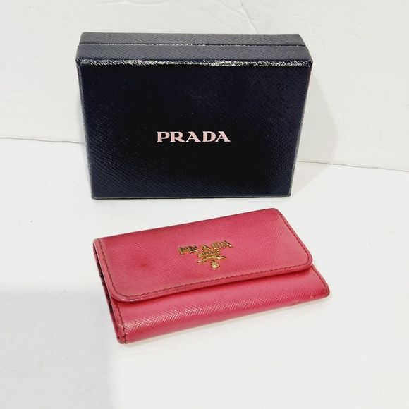 PRADA authentic Saffiano leather red / pink key card case with box - Picture 3 of 16